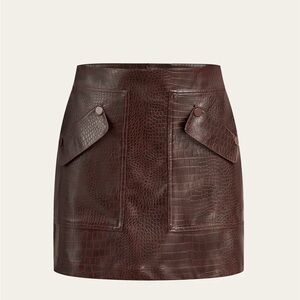 Commense Brown Croc-Embossed Skirt